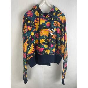 BeFree Out of Ideas blue and yellow outer space print hoodie Med whimsical